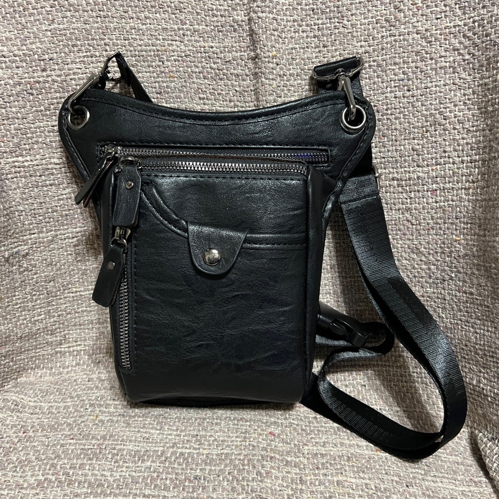 Vintage Style Leather Waist Pack Drop Leg Bag New Black